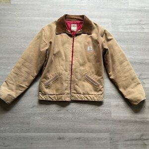 VINTAGE Carhartt Original Duck Detroit Jacket sz Y16 - Adult S tan red quilt 90s